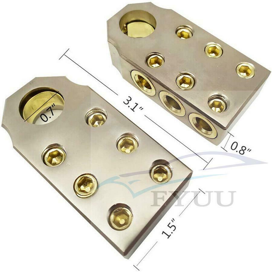 2X Car Battery Terminal Clamp Post 1/0 2 4 8 GA AWG Gauge Positive Negative Port