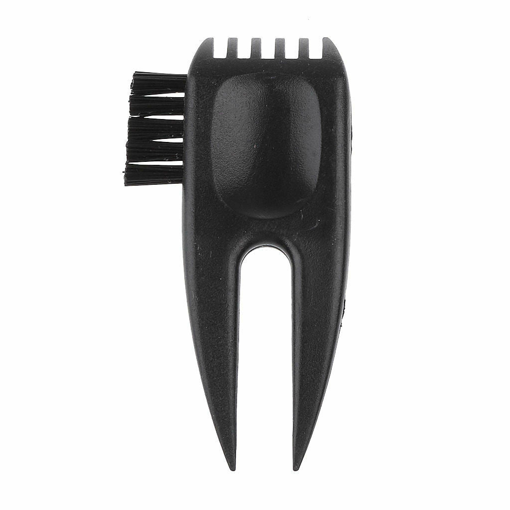 2 in 1 Golf Divot Tool Pitch Fork with Brush for Cleaning Plastic Black