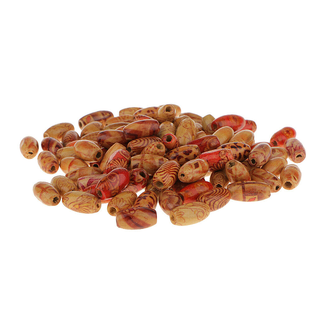 100 Floral Oval Wooden Beads for Jewelry Making Loose Spacer Charms Bracelet
