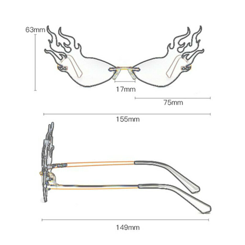 2x Women UV400 Driving Fire Flame Rimless Sunglasses Glasses for Party