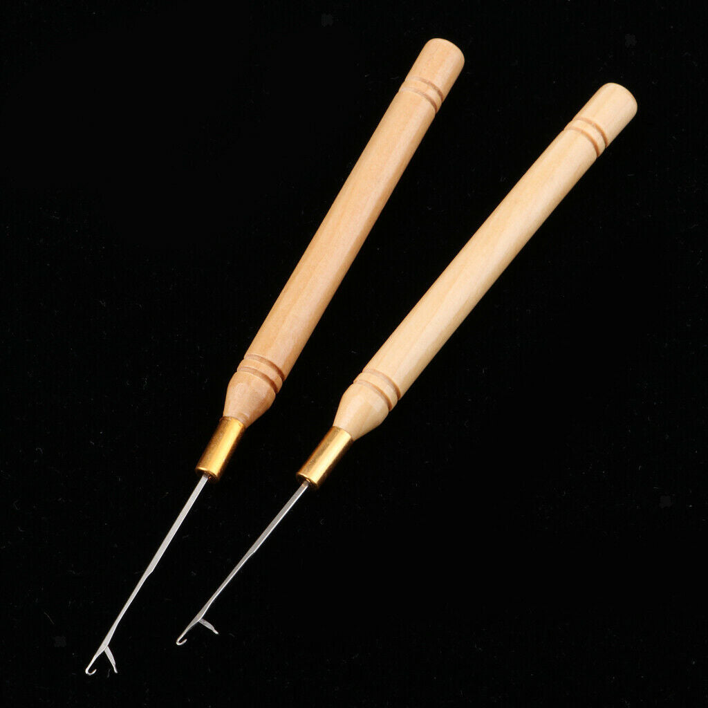 6Pcs Wooden Hair Extensions Loop Needle and Threader Hook Pulling Tools Set