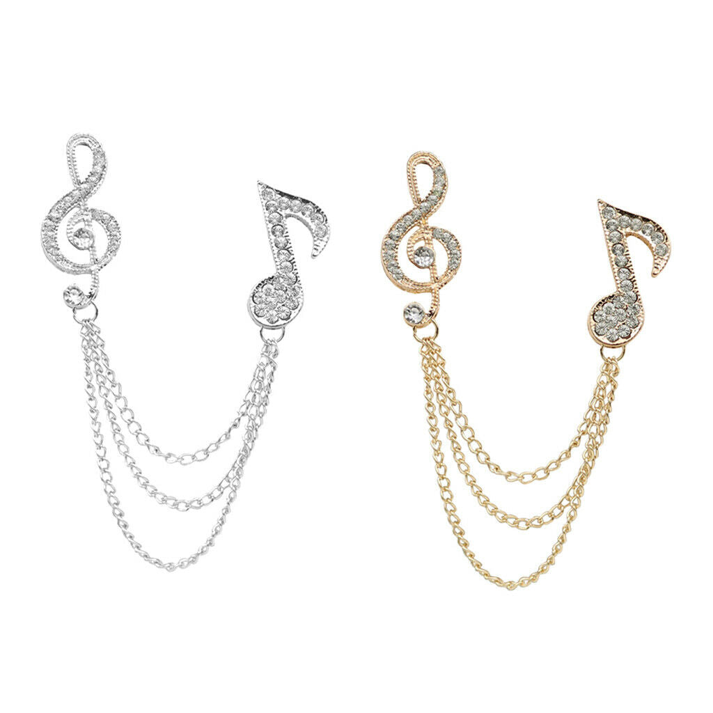 Crystal Rhinestone Music Symbol Lapel Pin Suit Corsage Tassel Chian Brooch