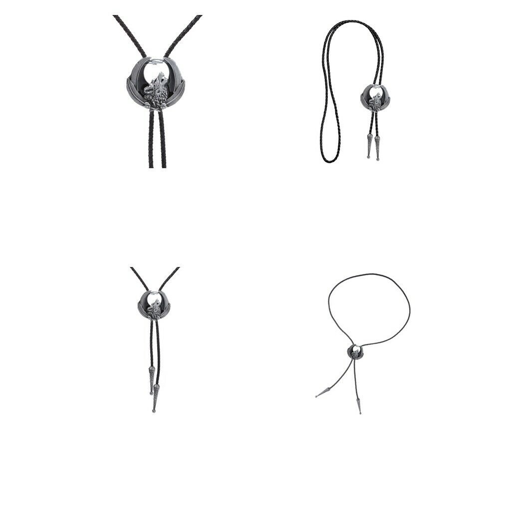 2 Pieces Retro Howling Wolf Bolo Tie Western Cowboy Leather Bola Necktie for Men