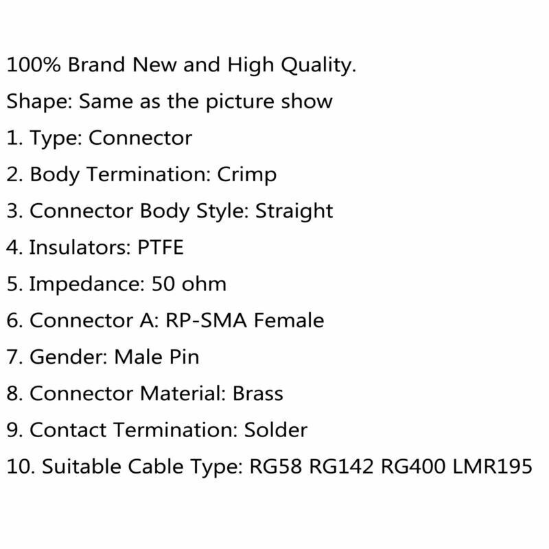 10x RP-SMA Female RF Connector Male Pin For RG58 RG142 RG400 LMR195 Cable AT2