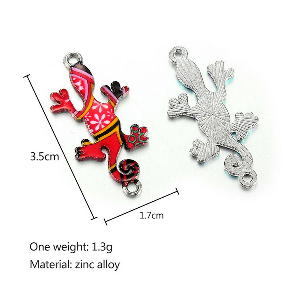 10 Mix Gecko Enamel Charm Alloy Reptile Animal Pendant Jewelry Dangle 35*17mm