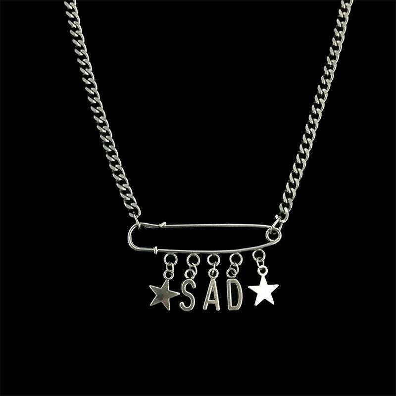 Rock Punk Safety Pin Letter Star Pendant Harajuku Gothic Metal Choker Nec.l8