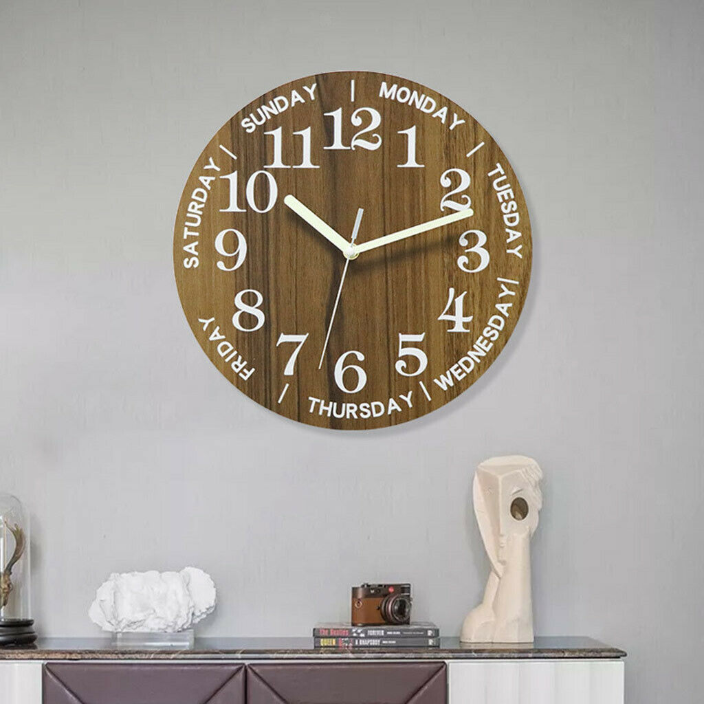 Wooden 30cm 12'' Wall Clock Silent Home Office Minimalism Round Bedroom