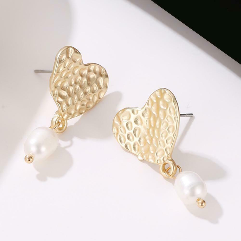 Love Heart Pearls Dangle Ear Stud Women Elegant Sweet Drop Earrings Jewelry @