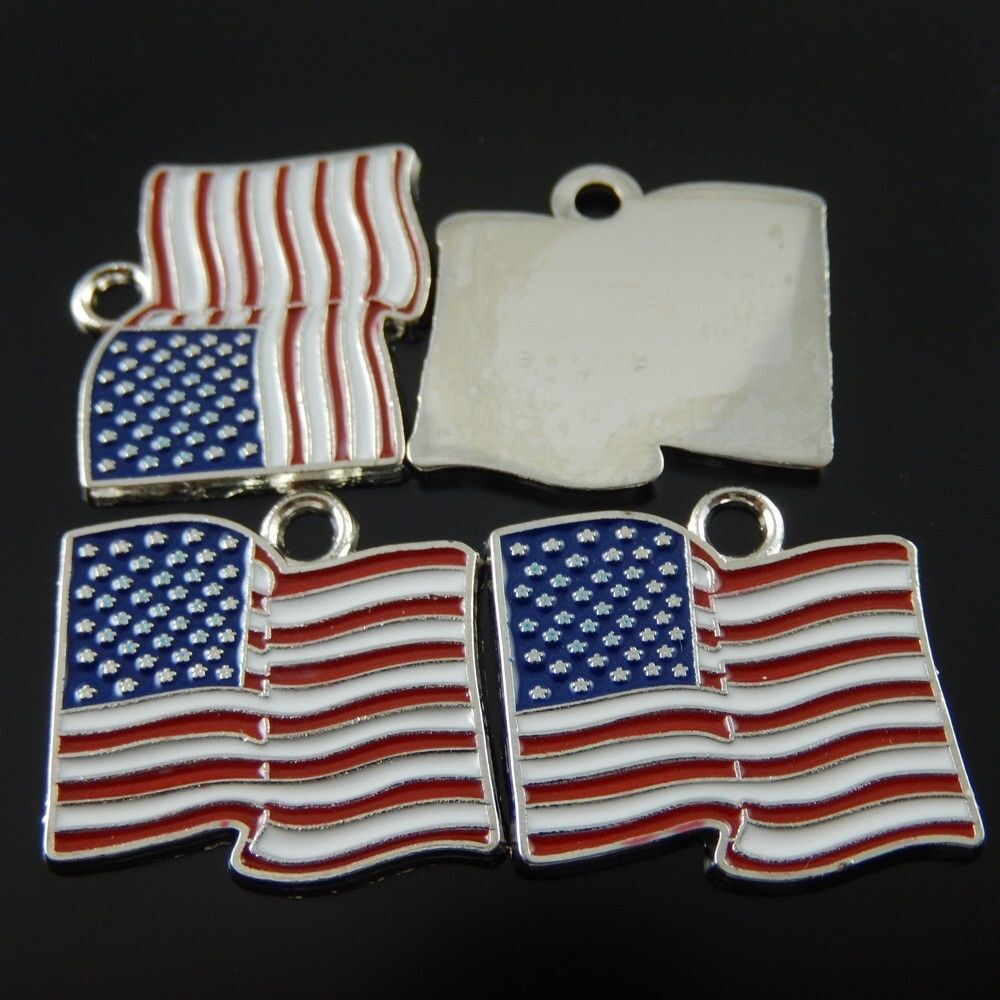 8pcs Rhodium Plated Red Blue White Stars and Stripes Enamel Pendant