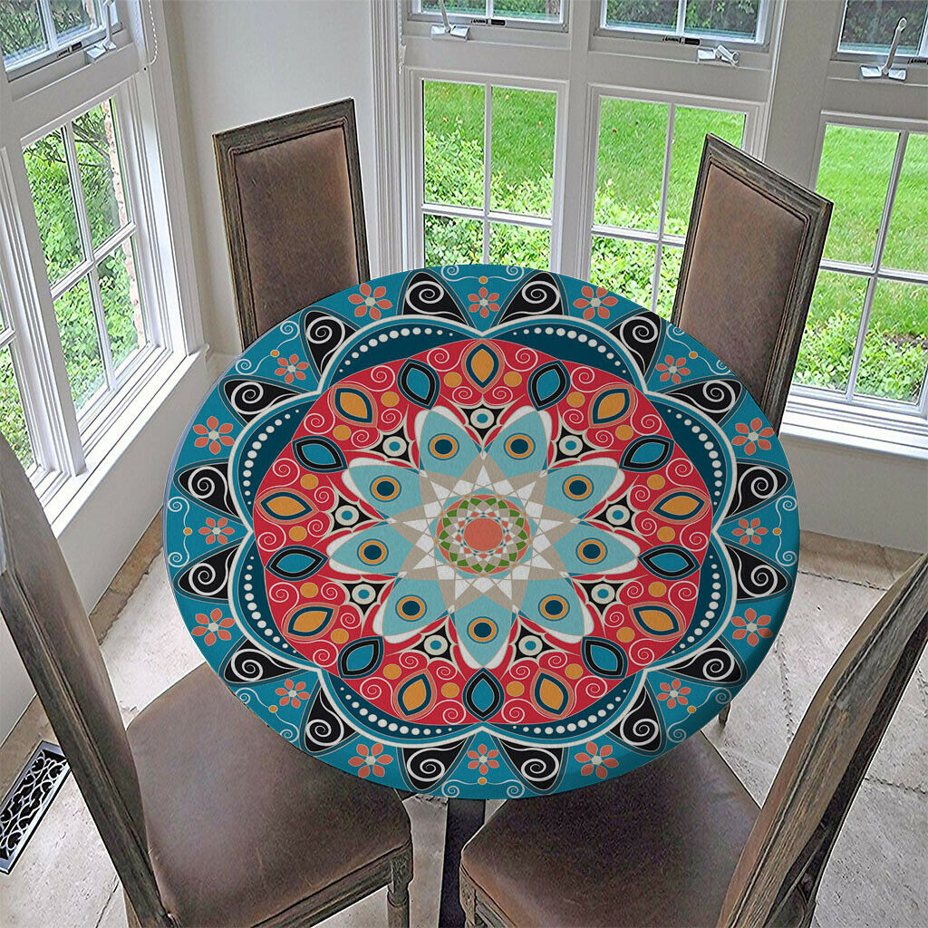 2pcs Non-slip Tablecloth Digital Print Waterproof Round Table Cloth BBQ Home