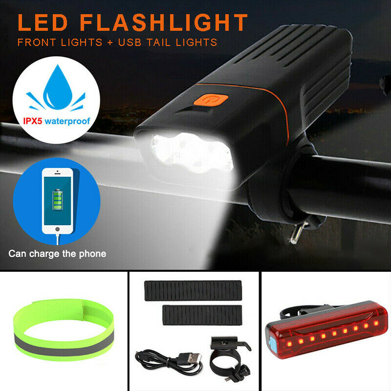 T6 TK3 LED Bicycle Lights Bike USB Rechargeable Front Rear Headlight Tail Lamp