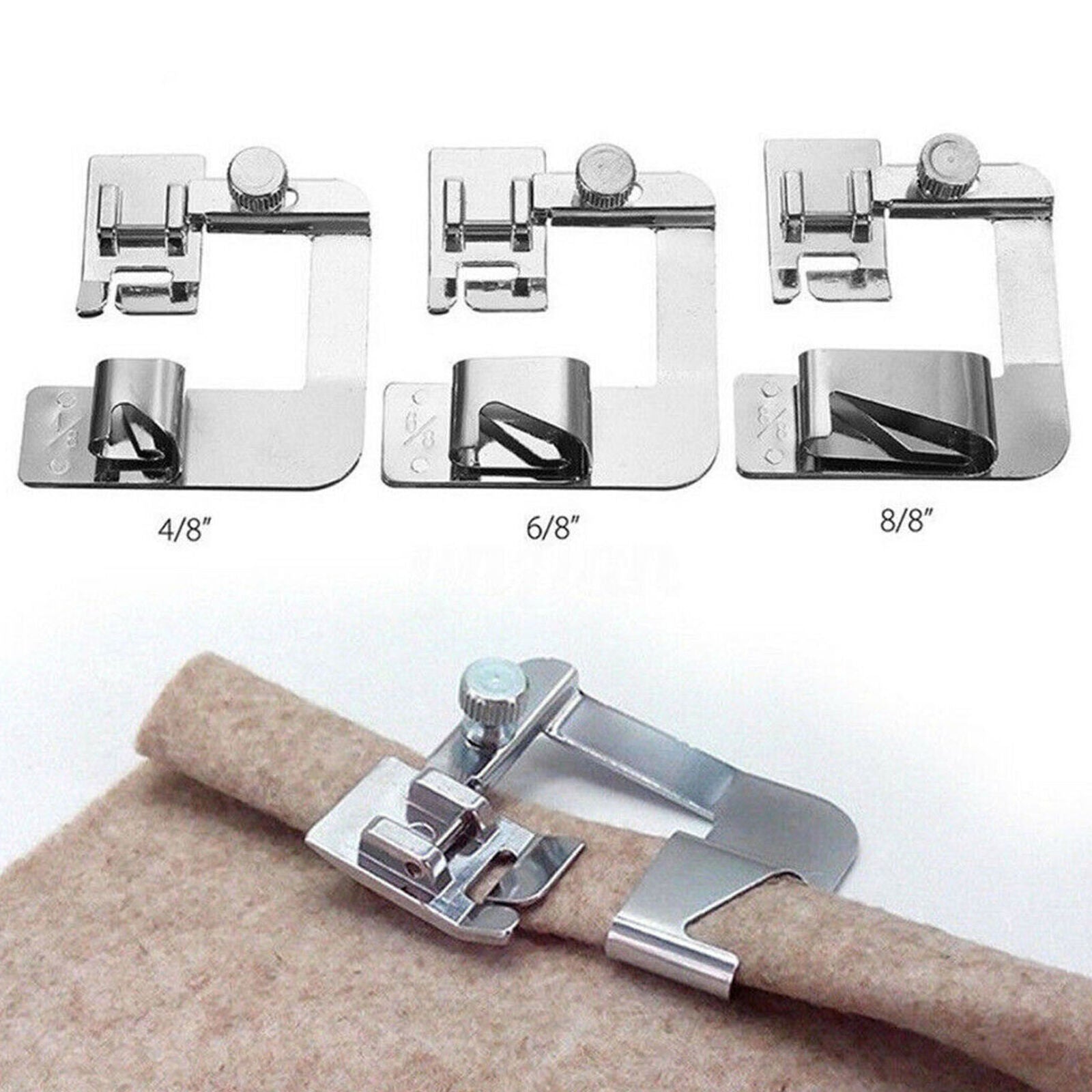 3Pcs Wide ROLLED Hemmer Foot For Domestic Sewing Machines Snap on Presser