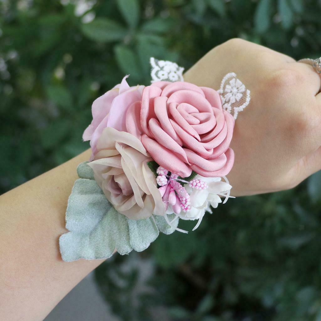 Artificial Silk Hand Flowers Bride Bridesmaid Wrist Corsage Wedding Decor 1