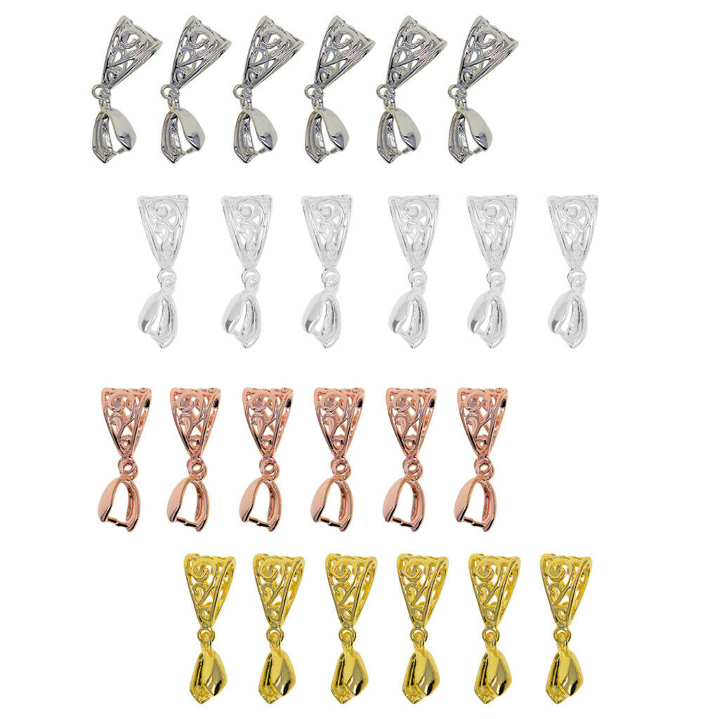 24 Sets Metal Filigree Pinch Bail, Pendant Connector, Dangle Charm Clasp Clip