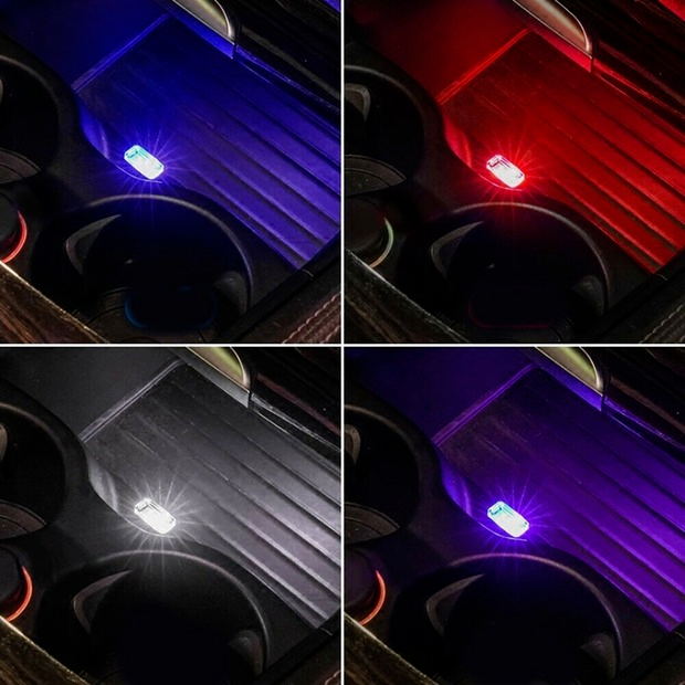 2X Mini USB LED Interior Light Neon Atmosphere Ambient Lamp Bulb Car Accessories