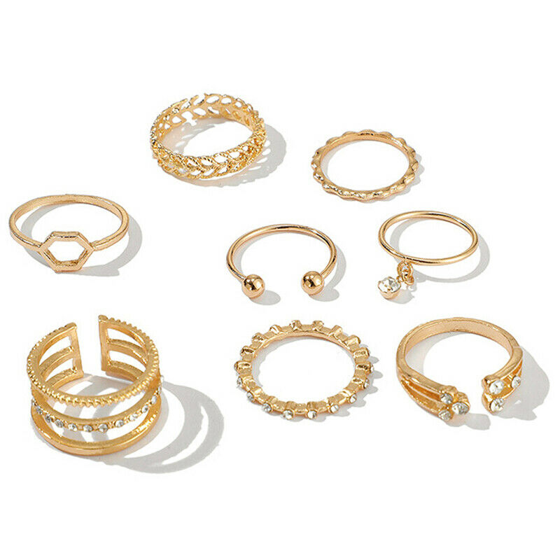 8pcs/set Bohemian Geometric Rings Crystal Stone Opening Rings Women Jewel.l8