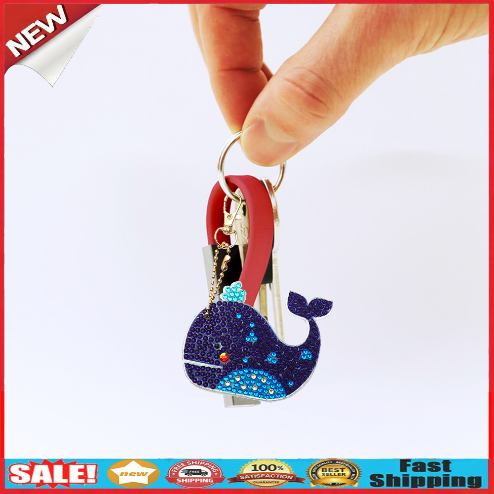 3pcs Full Drill Diamond Painting Keychain Cartoon Animals Key Ring Pendants @