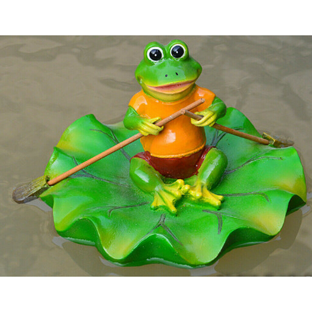 Floating Lotus Leaf and Rowing Frog Animal Ornament Garden Pond Decoration