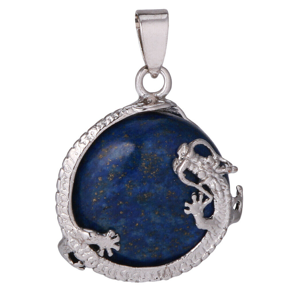 30mm Dragon Inset Gem Pendant DIY Necklace Jewelry  Cyan Tapis Lazuli