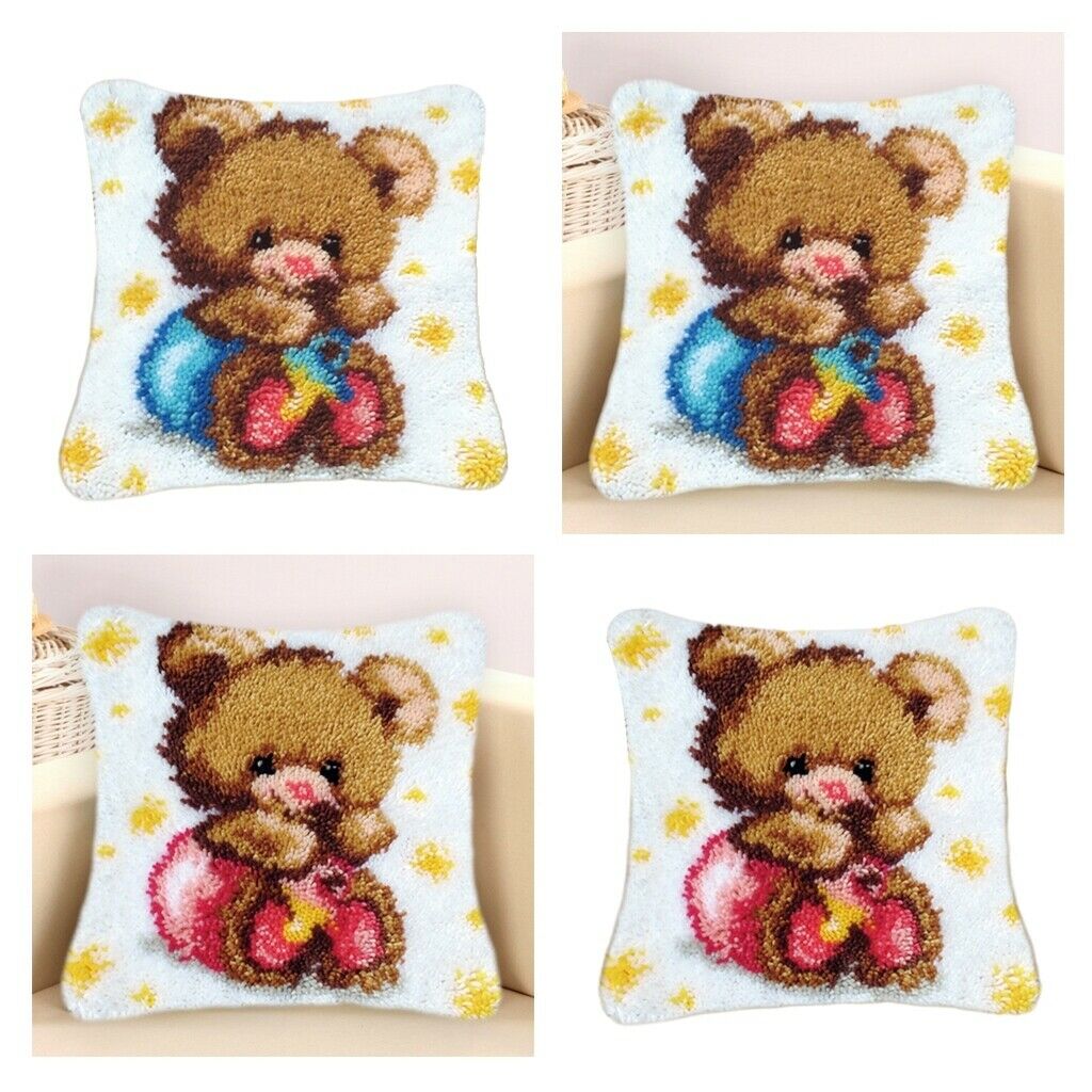 2 Pack Bear Latch Hook Rug Kit Cushion Pillow Home Decor for Beginners
