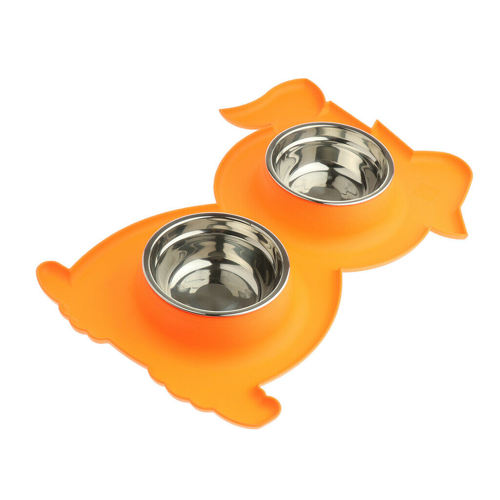 Pet Feeding Double Dog Bowl Stainless Steel Water and Food Bowls  Orange