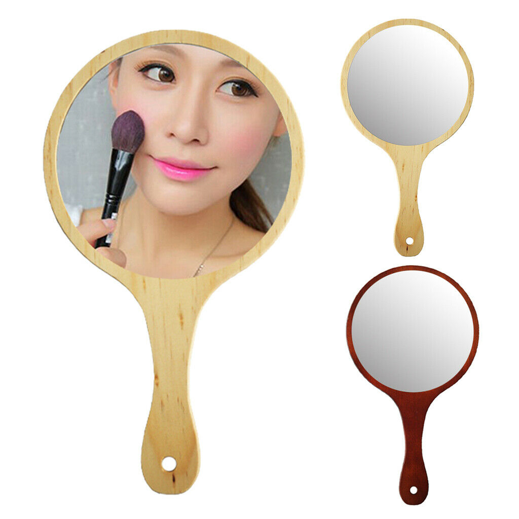 3Pcs Durable Wooden Hand Held Mirrors For Women Makeup Tattoo Beauty Shaving