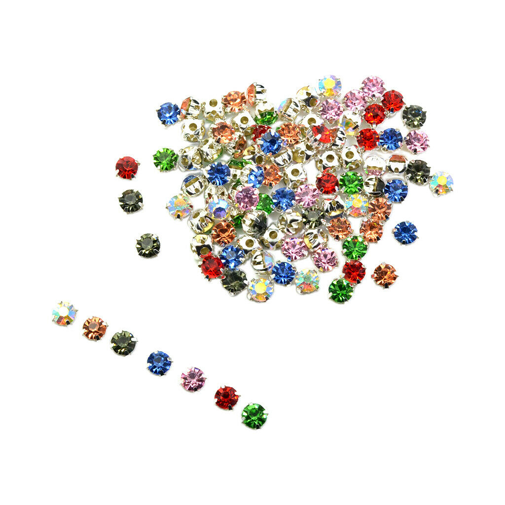 100x Lot Diamante Claw Sew On Rhinestones Embellishments for DIY Crafts 6mm