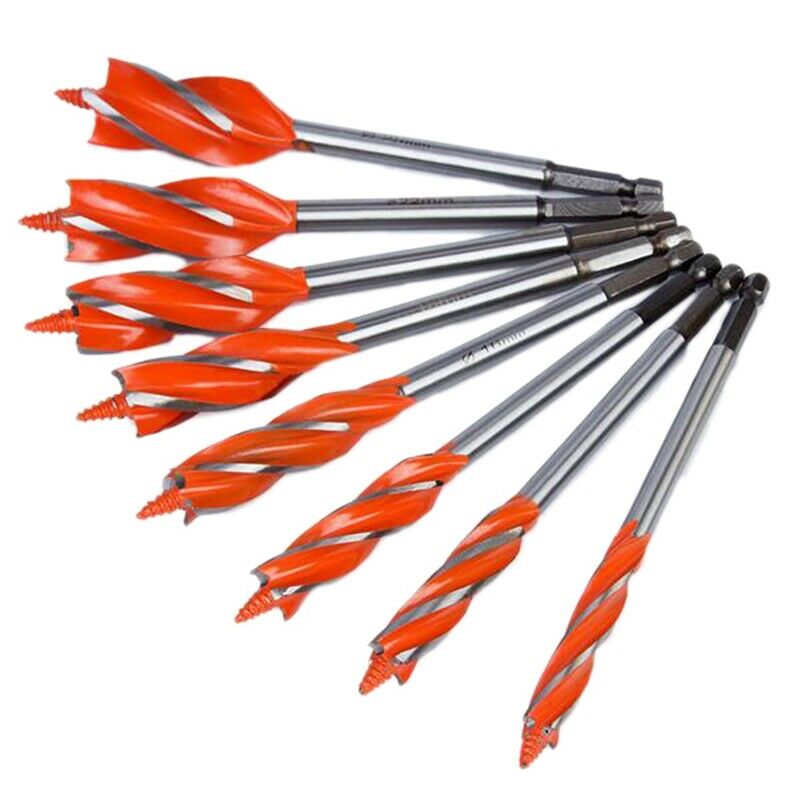 8Pcs Woodworking High Speed Bo Bits 4 Flute Cut Drilling Tool Long Door Lock HC9