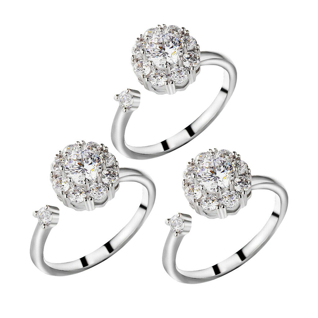 3x Women's Rotating Engagement Wedding Cubic Zirconia Ring Open Anti Anxiety