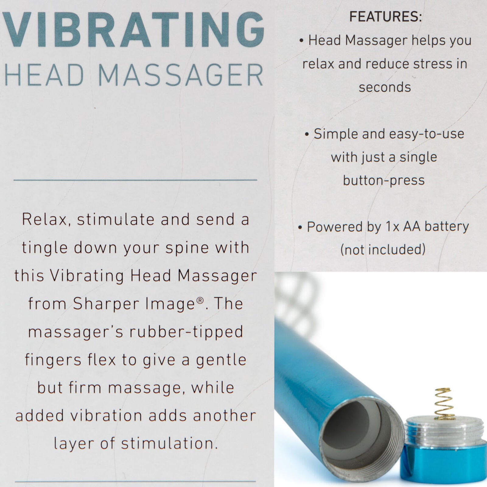 1PC Blue Vibrating Head Massager Handheld Stress Relief Hair Scratcher