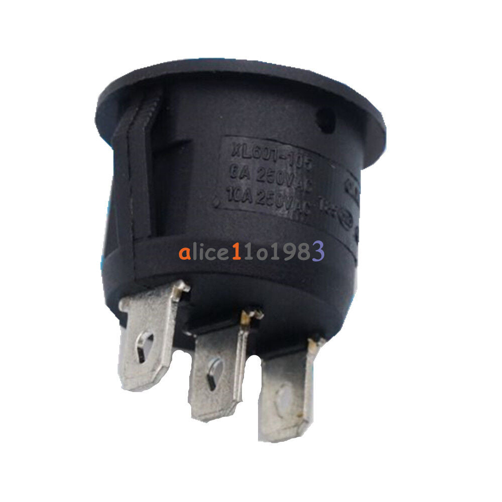 5PCS Mini Round Black 3 Pin SPDT ON-OFF-On Rocker Switch Snap-in For Car Boat