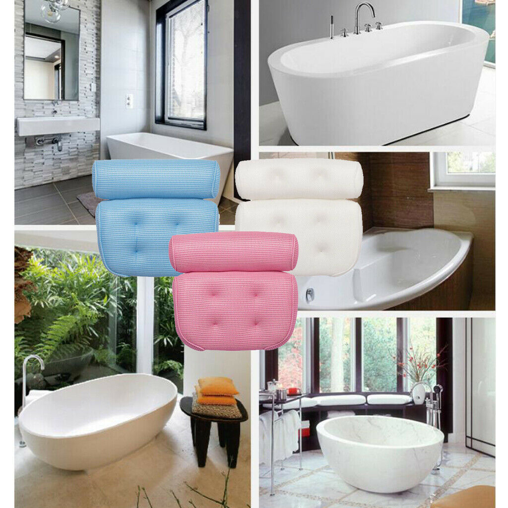 Suction Up Bathtub Bath Pillow Non-Slip Neck Head Rest Cushion SPA Pillow