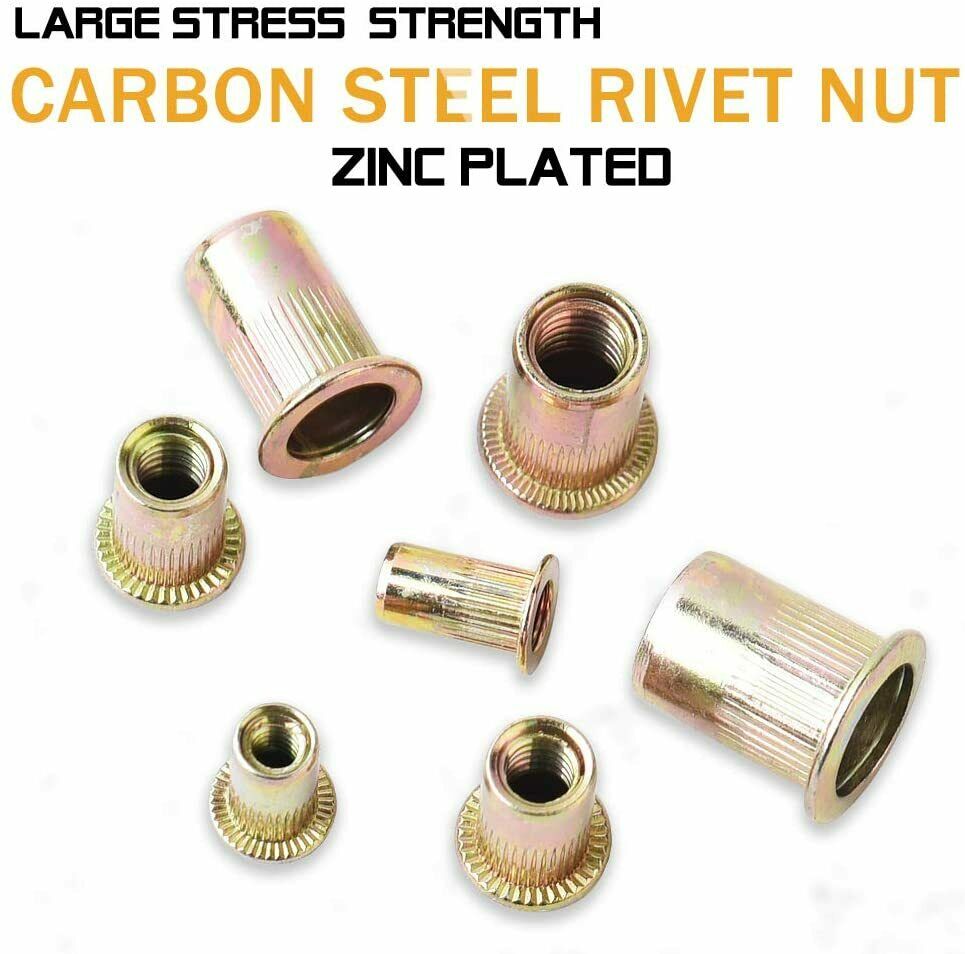 165 Pcs Carbon Steel Rivet Nut Kit Metric Rivnut Nutsert M3 M4 M5 M6 M8 M10 M12