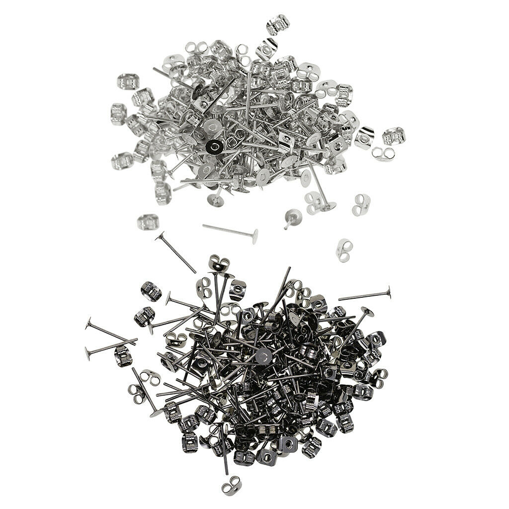 400 Pack 4mm Blank Flat Pad Base Earring Posts with Back DIY Making Findings