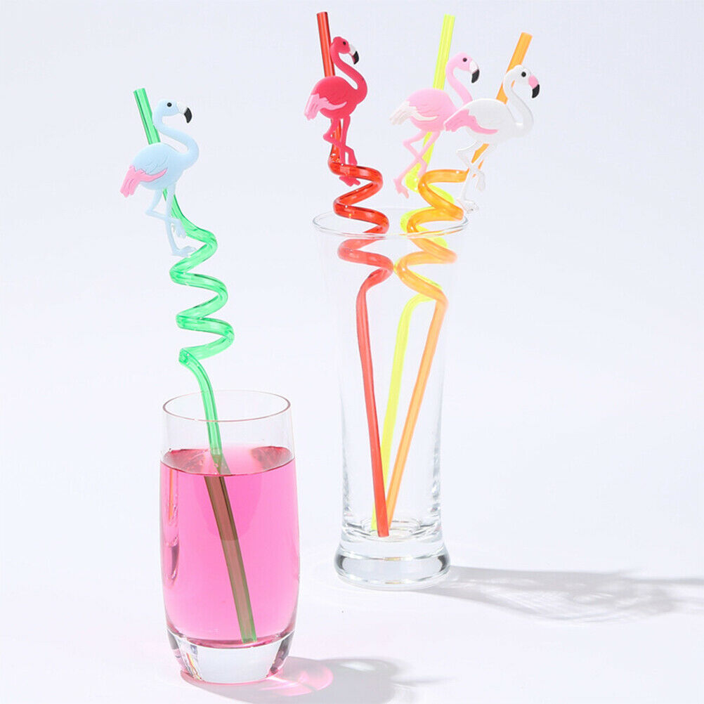 4x Drinking Straws Cartoon Flamingo PVC Juice Straws Hawaii Party Table D.l8