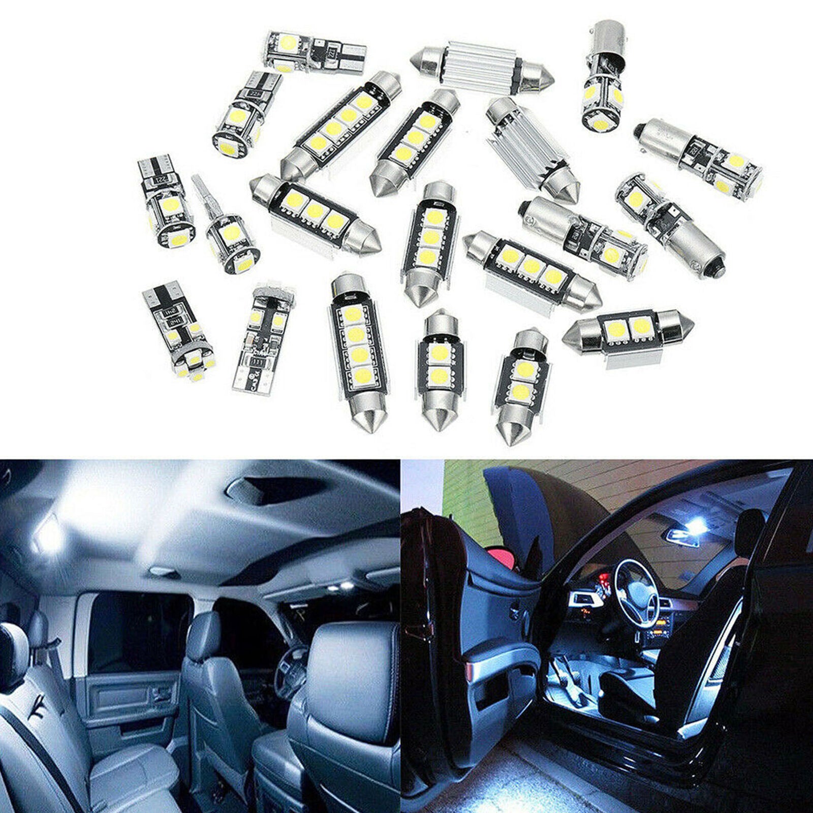 21pcs Interior White LED Light Kit Car Dome Door Footwell License Plate Bulbs