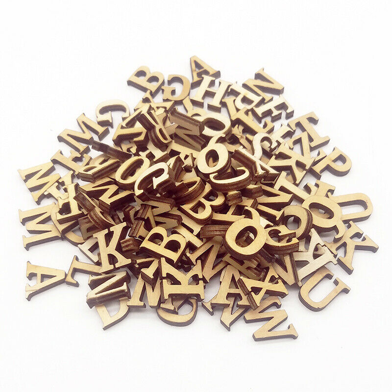 200x Unfinished Wooden Shapes Letter Alphabet Embellishments for Kids Games