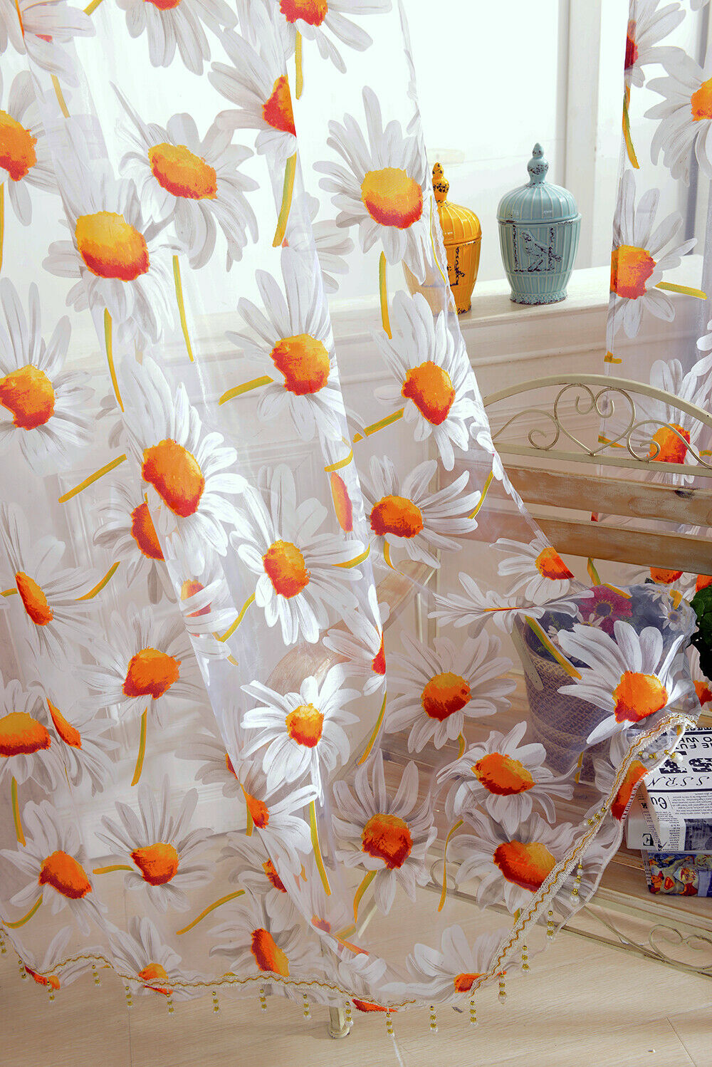 Sunflower Transparent Bird Nest Pattern Curtain Made Of Voile, Many Colors,