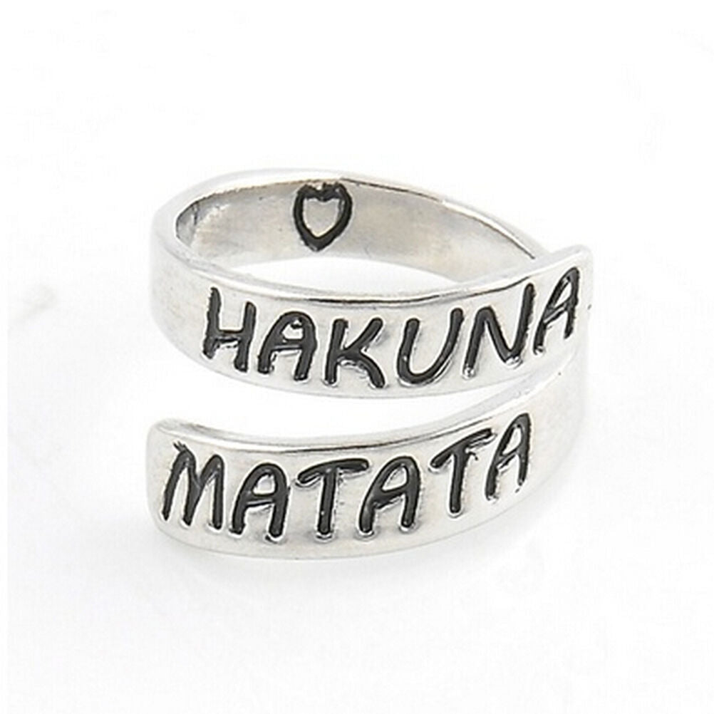 1 Pc Fashion Women Punk Heart Letter "Hakuan Matata" Open Twist Finger Rin.l8