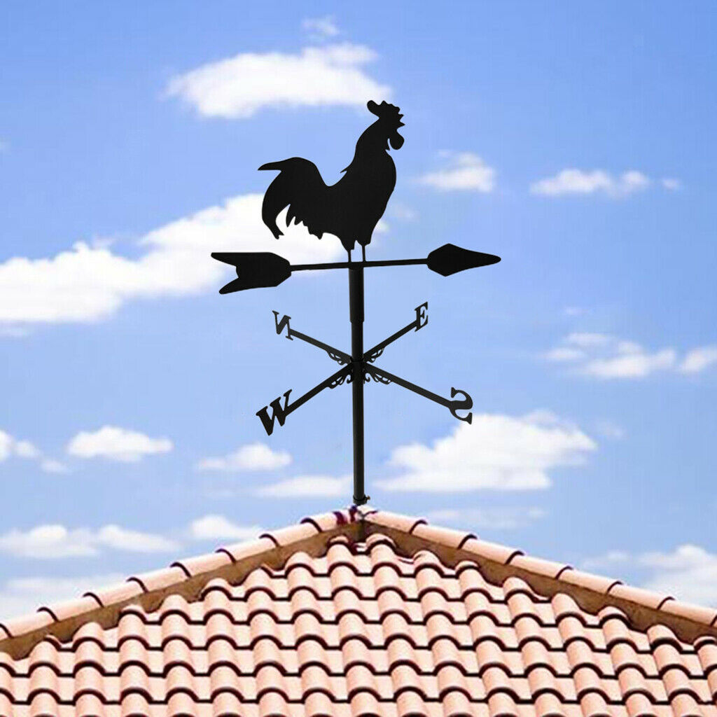Metal Rooster Weathervane Wind Direction Indicator Farm Scene Barn Decor