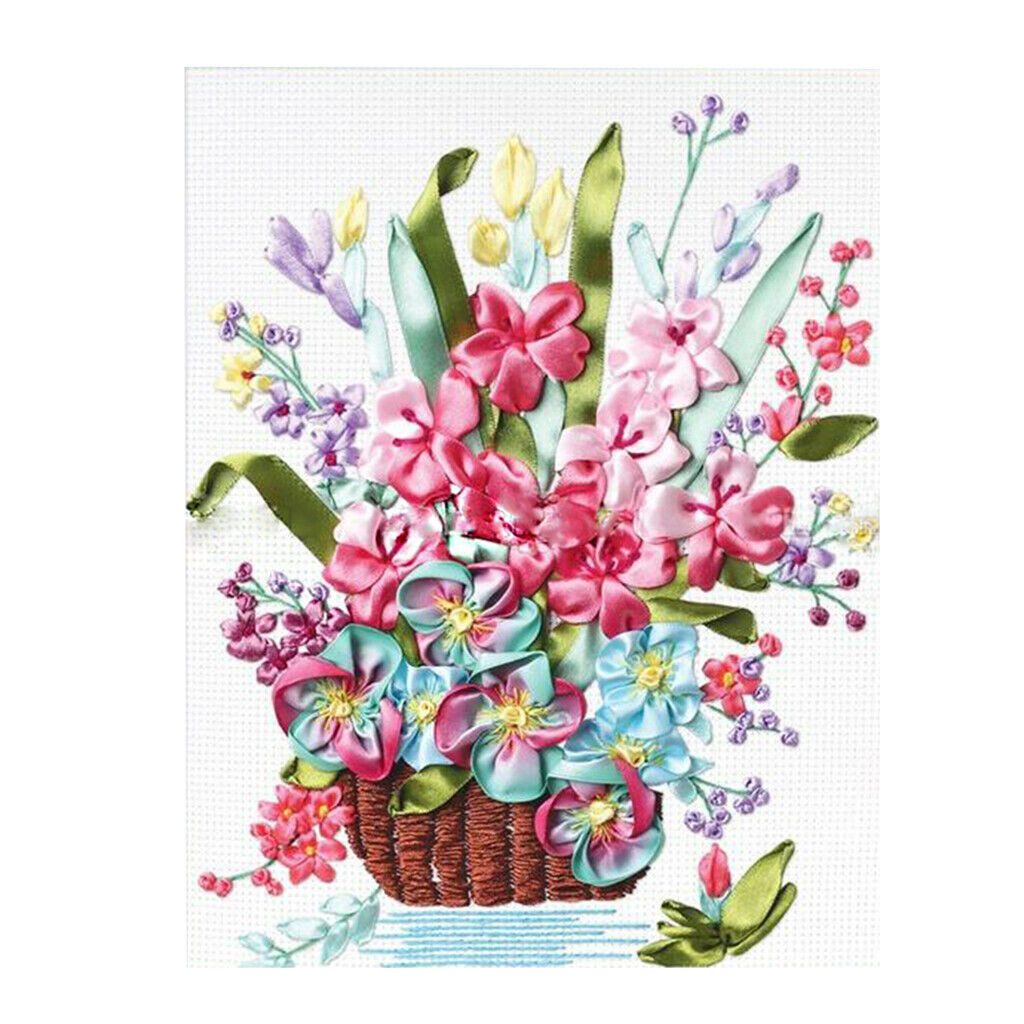Silk Ribbon Embroidery Kit Needlework Flower Bouquet DIY Crafts Wedding Gift