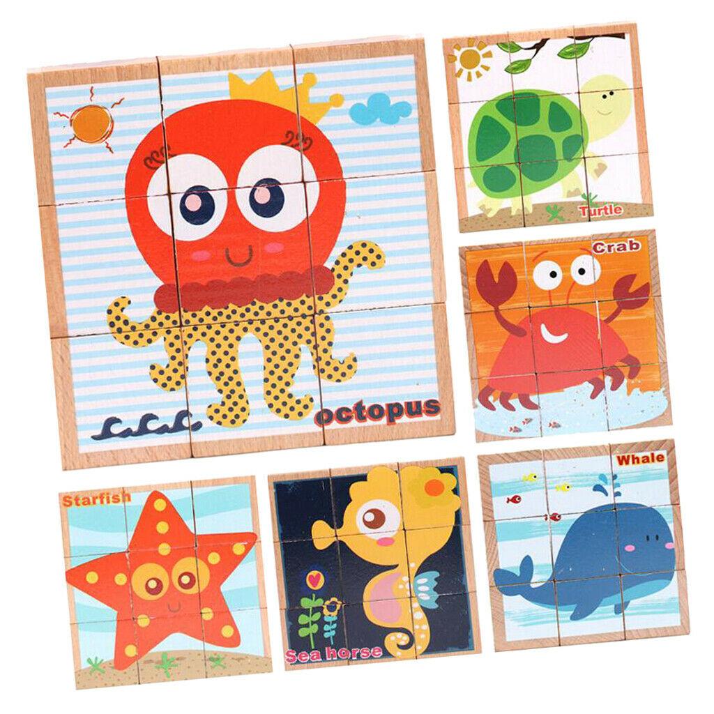 Wooden Marine life Building Blocks Preschool   Block Jigsaw Travel Puzzle