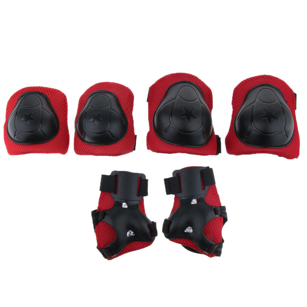 6Pcs Kids Elbow Knee Wrist Protective Pads for Skateboard Skating red