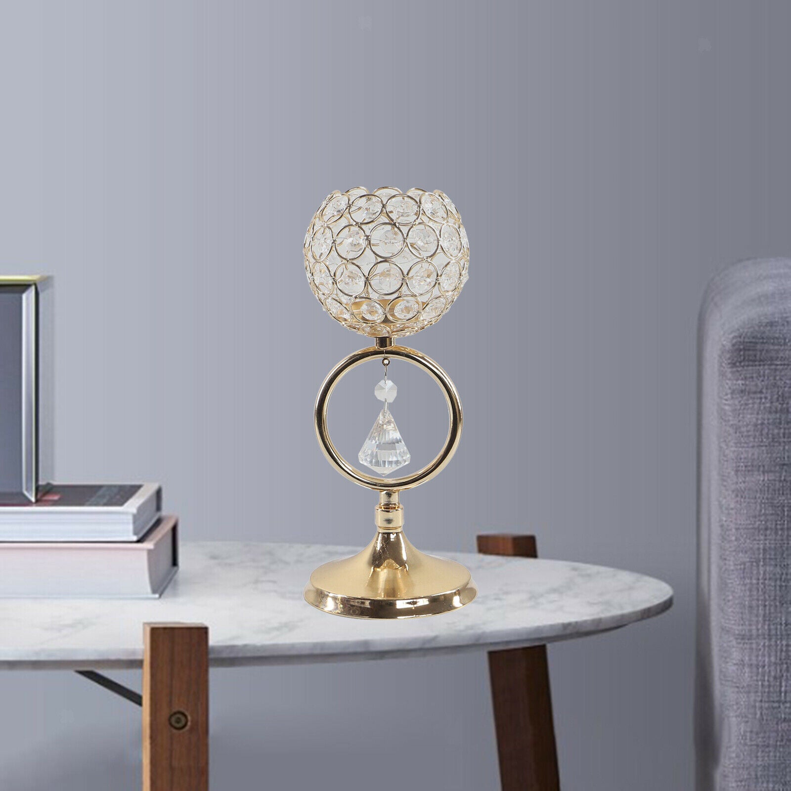 Modern Crystal Tea Light Candle Holder Pillar Candlestick for Home Decor