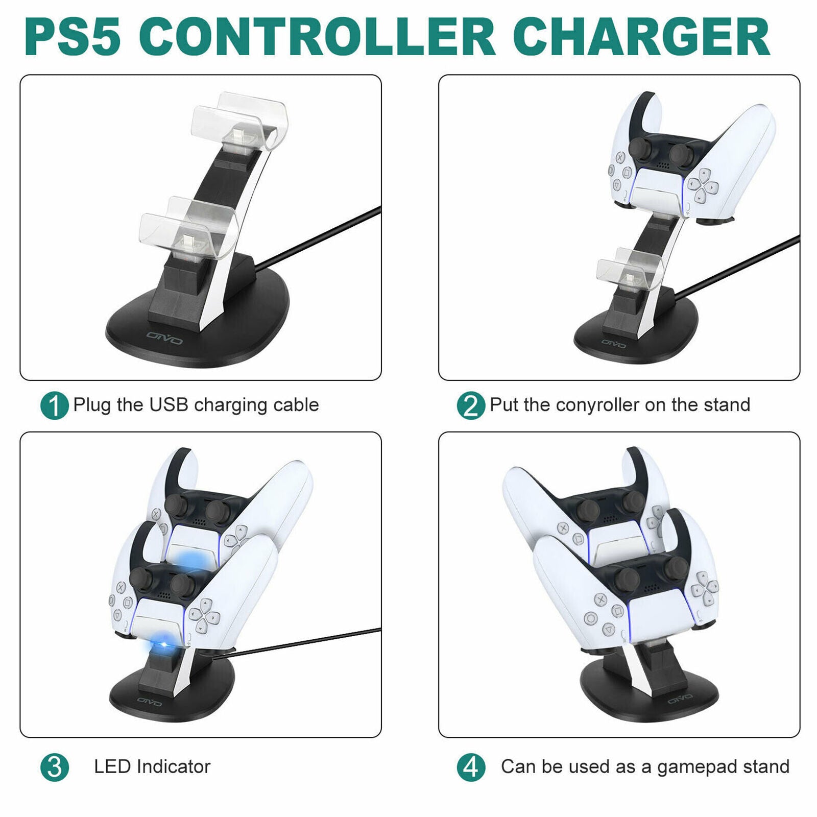 USB Controller Dual Charger Dock Station Charging Stand for Sony PS5 DualSense