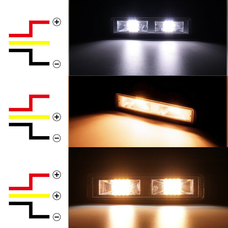 White & Amber 6 Inch LED Work Light Bar Flood Beam OffRoad Driving Fog Lamp 2Pcs
