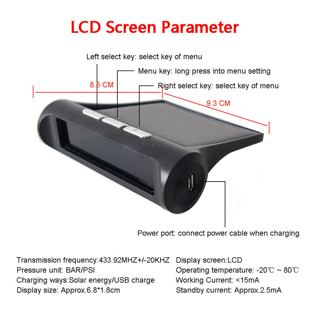 Solar Car Tire Pressure Temperature Monitor Tyre Monitoring External Sensors