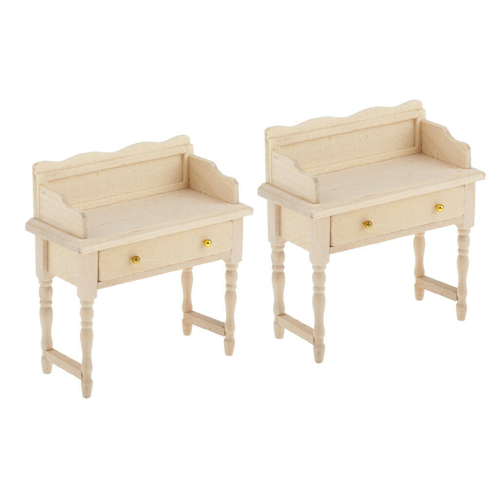 2 Packs 1:12 Wooden Writing Desk Table Dressing Table for Furniture Kits