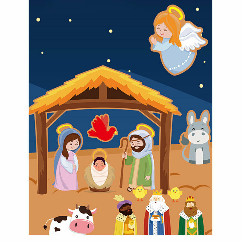 1 Set Children Cartoon Christmas Nativity DIY Scene Christian Manger Decorat KX