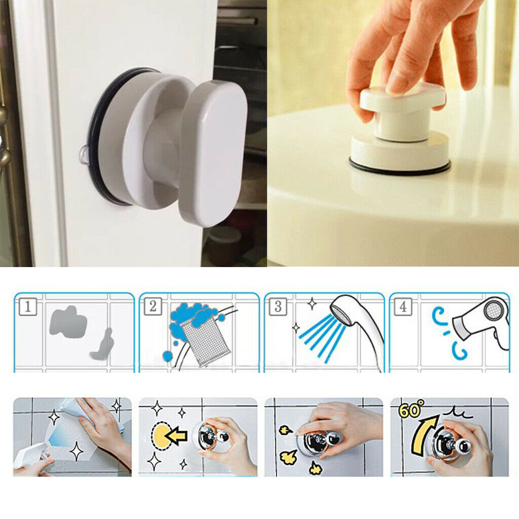 4x Strong Suction Cup Glass Tile Handles Toilet Bathroom Door Pull Knobs